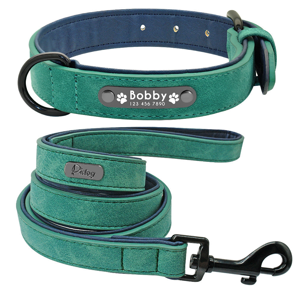 DiDog™ - Personalized, Custom Engraved Leather Dog Collar & Leash Set