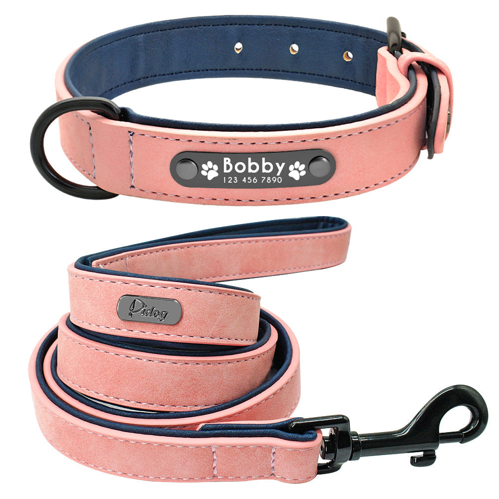 DiDog™ - Personalized, Custom Engraved Leather Dog Collar & Leash Set