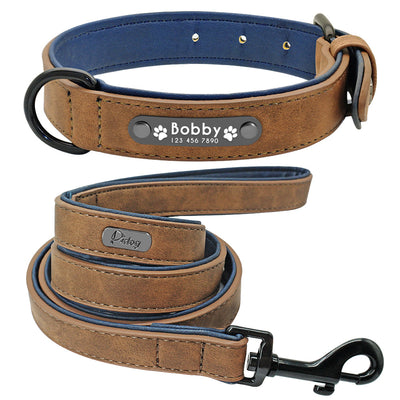 DiDog™ - Personalized, Custom Engraved Leather Dog Collar & Leash Set