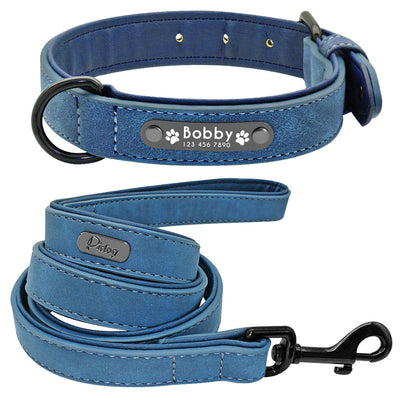 DiDog™ - Personalized, Custom Engraved Leather Dog Collar & Leash Set