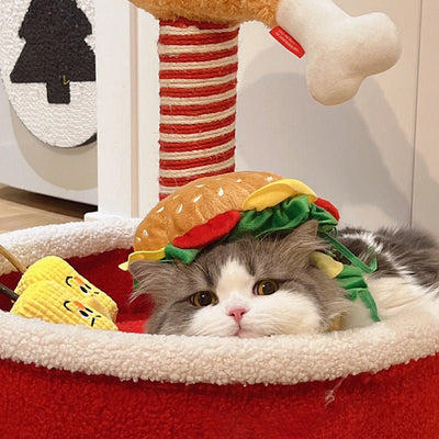 Burger Head Cover Pet Hat Funny Head Cover For Dog & Cat