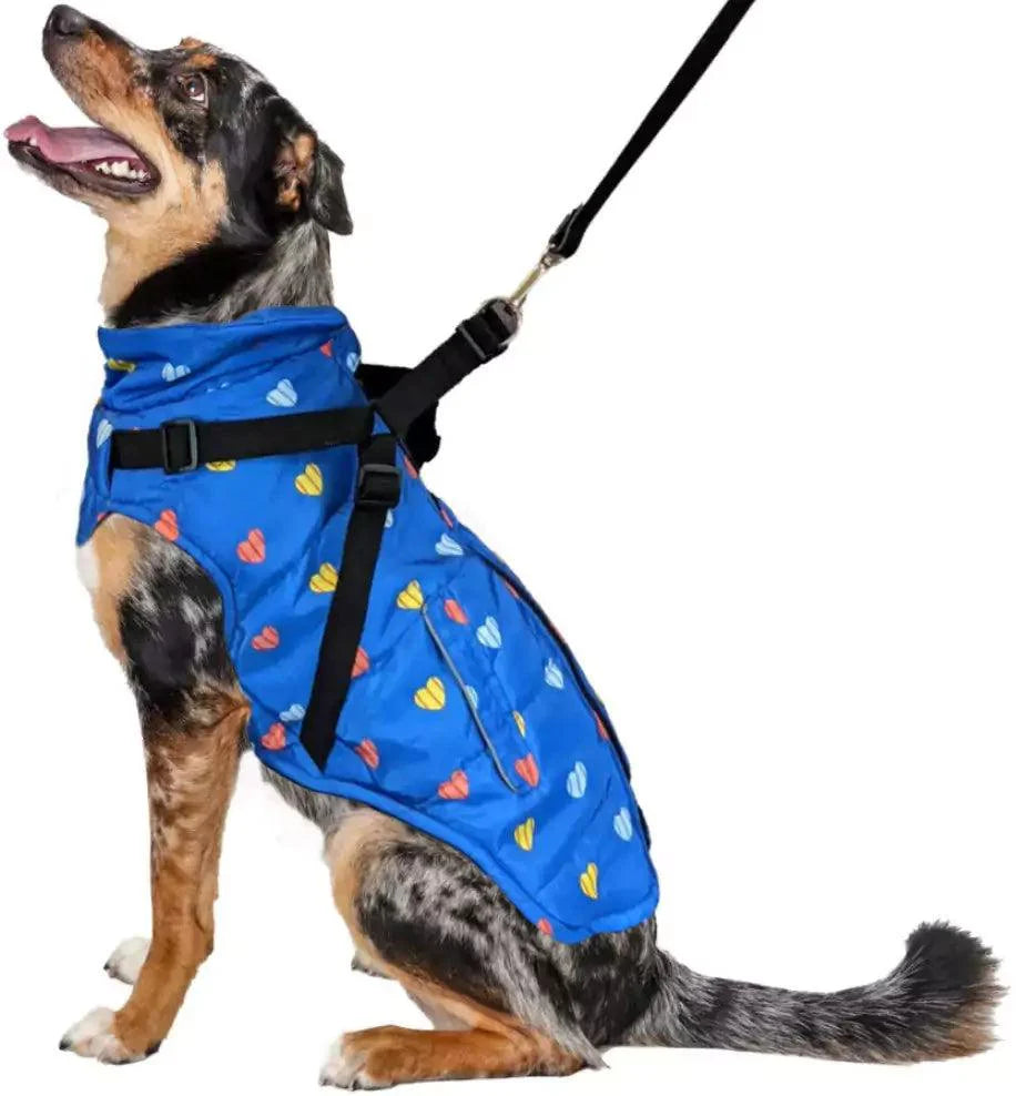 Fashion Pet Puffy Heart Harness Coat Blue | Petmagicworld